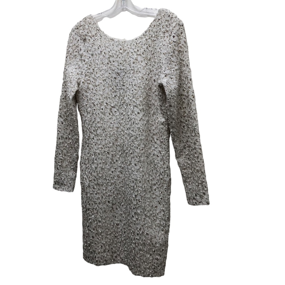 Jennifer Lopez Sequin long Sleeve Sheath Mini Dress Women's Size L White/Gold - Picture 2 of 14